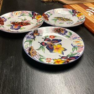 Floral Butterfly Porcelain Plates - Set of 3